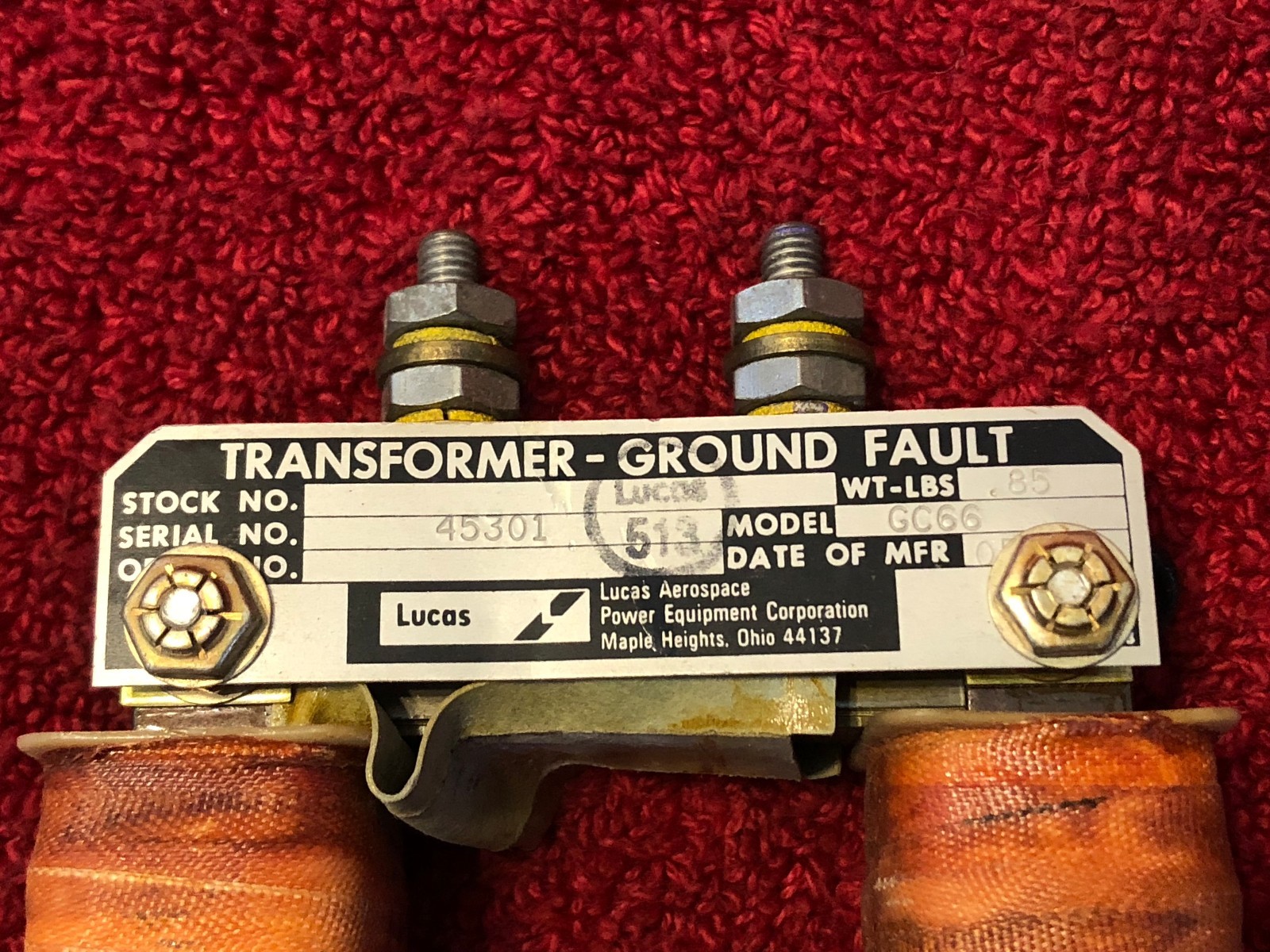 LUCAS AEROSPACE GROUND FAULT TRANSFORMER MODEL GC66