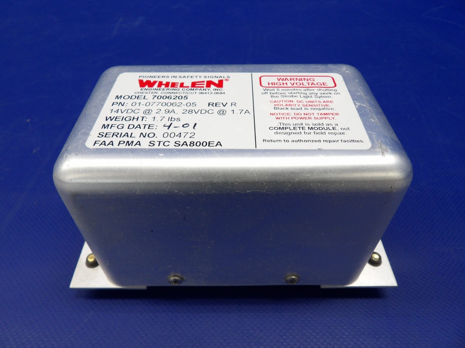 Diamond DA-40 Whelen Power Supply 14/28V P/N 01-0770062-05 TESTED (0626-1314)