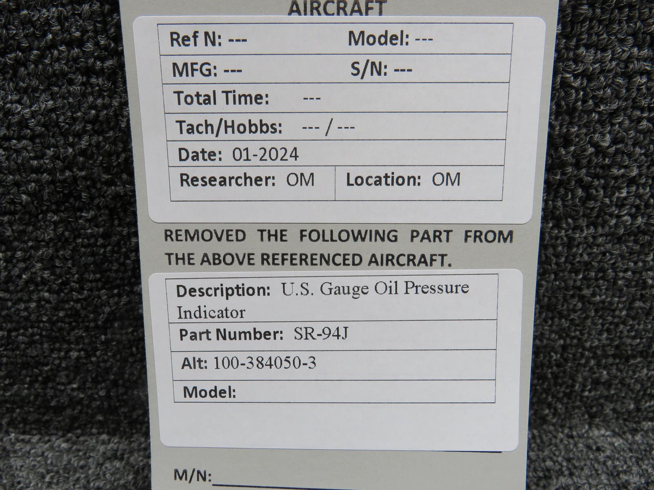 SR-94J (Alt:100-384050-3) U.S. Gauge Oil Pressure Indicator (26V)