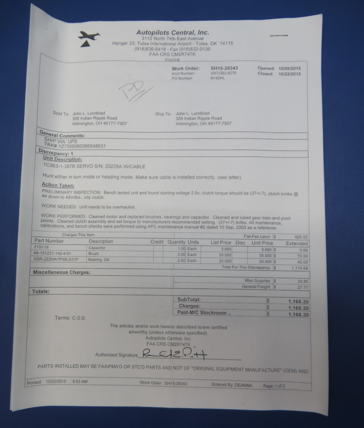 Cessna Century IIB Autopilot System w/ Manual 1C363-1-397R FOR PARTS (1025-103)