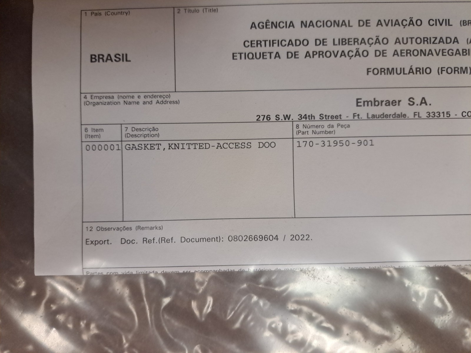 Embraer 170-31950-901 Gasket Knitted Access Door Qty 3 Pack NEW