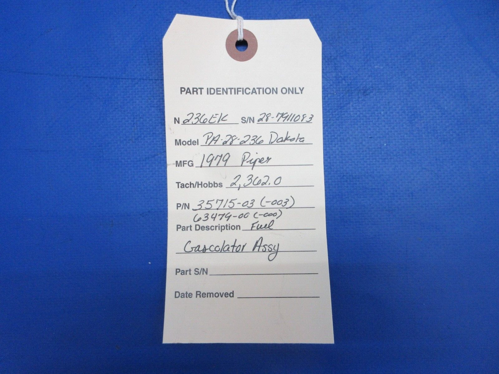Piper PA-28-236 Dakota Fuel Gascolator Assy P/N 35715-03 (0623-242)