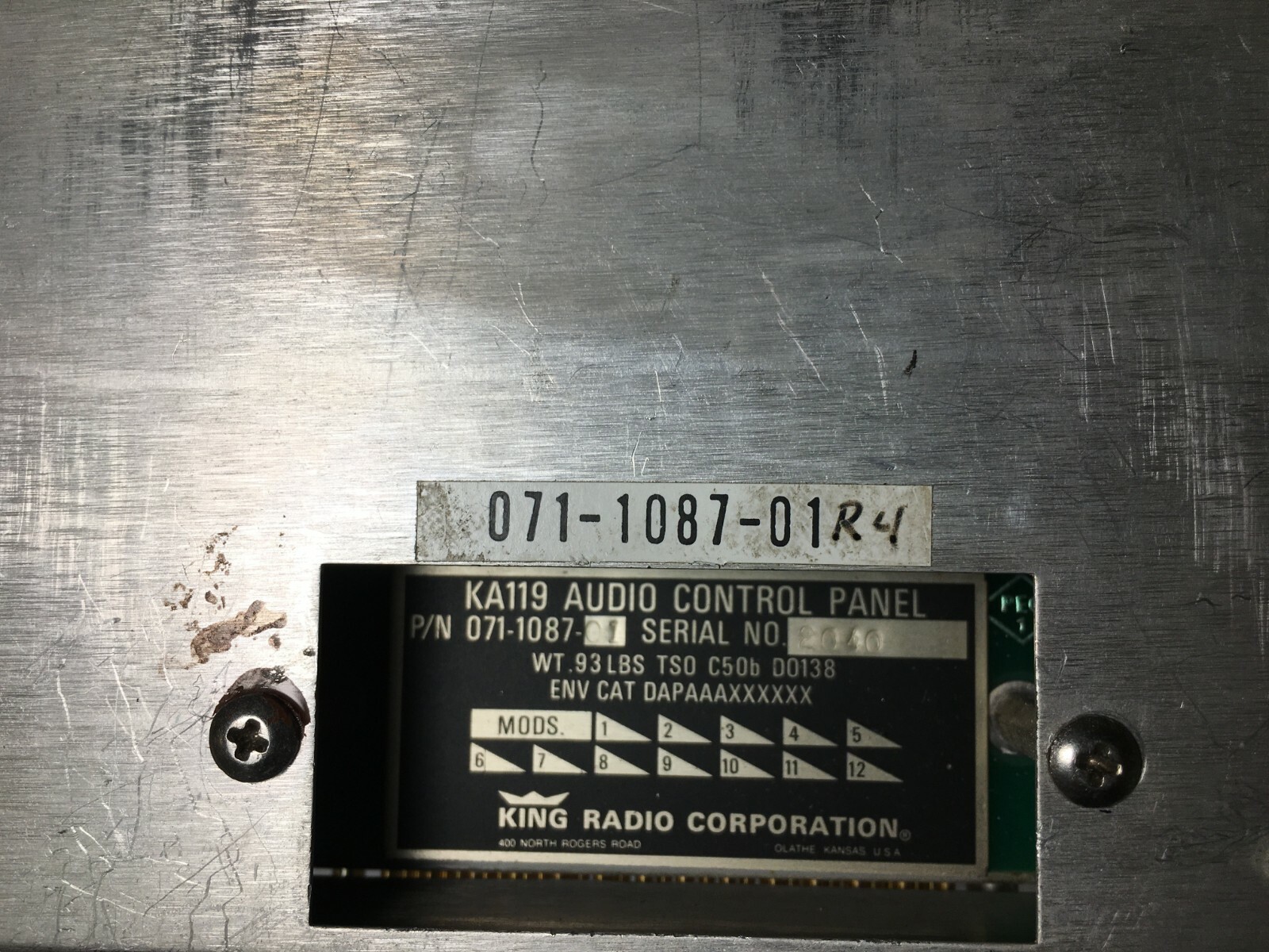 Audio Control Panel KA119 071-1087-01 As Removed