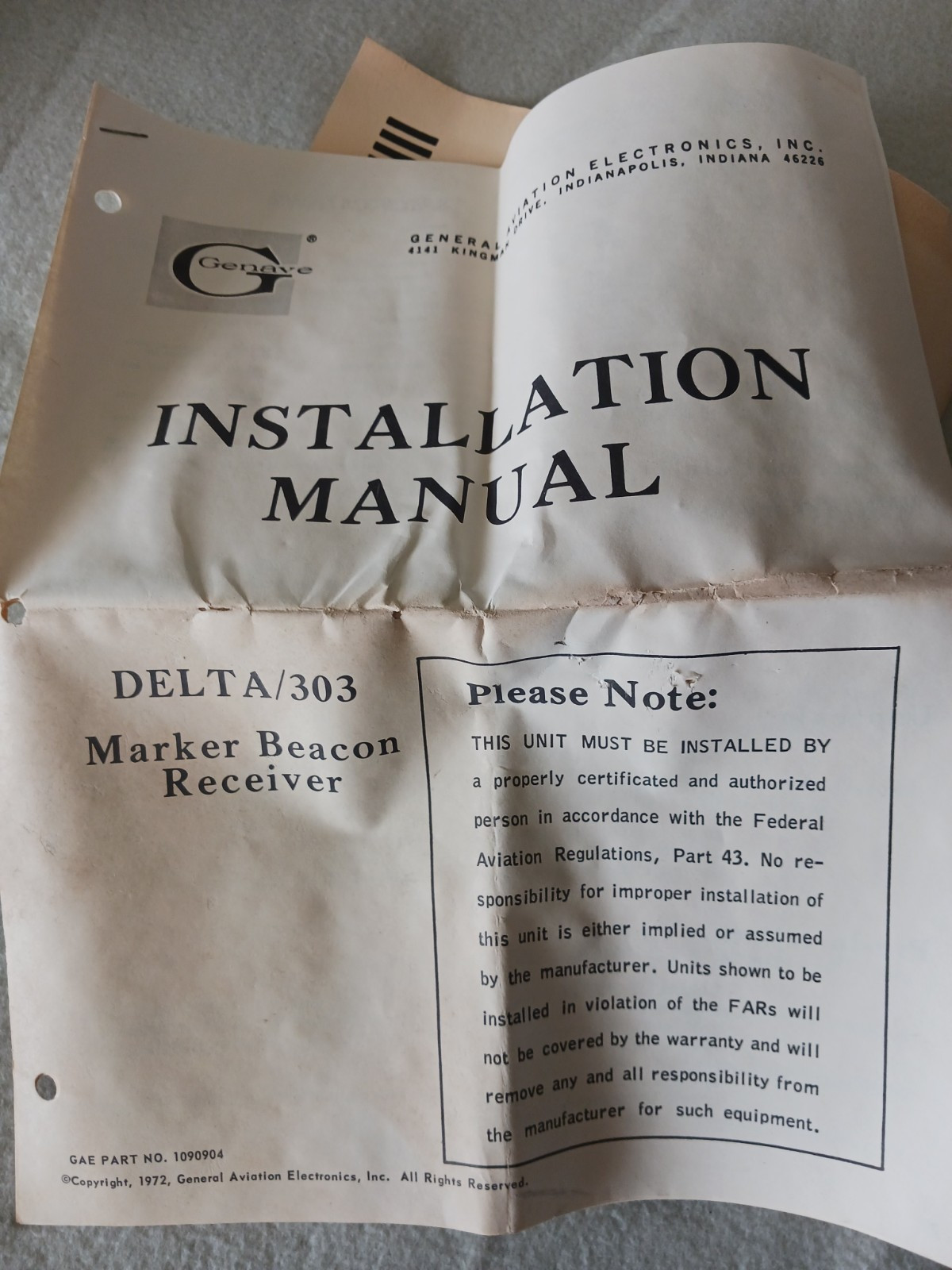 GENAVE DELTA 303 MARKER BEACON RECEIVER NEW w/Spare Installation Parts