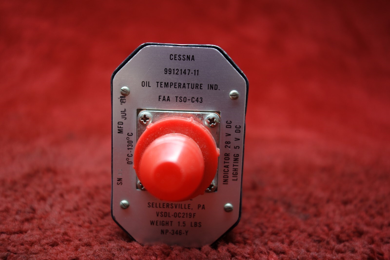 U.S. Gauge Oil Temperature Indicator 28V PN 9912147-11