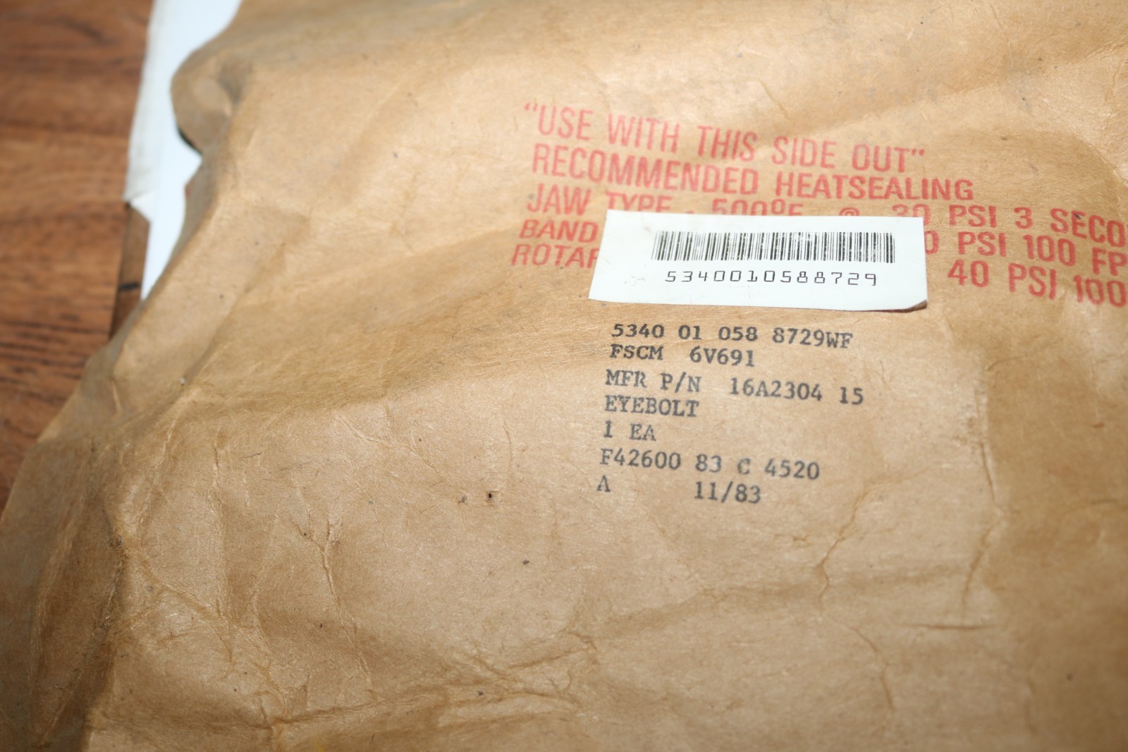NOS F-16 aircraft eyebolt worm gear PN 16A2304 15 5340-01-058-8729