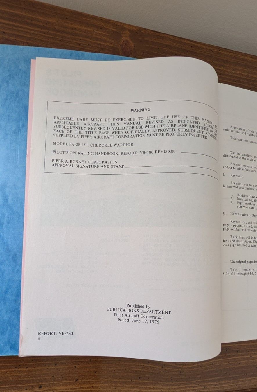 Piper Cherokee Warrior PA-28-151 Pilot’s Information Manual