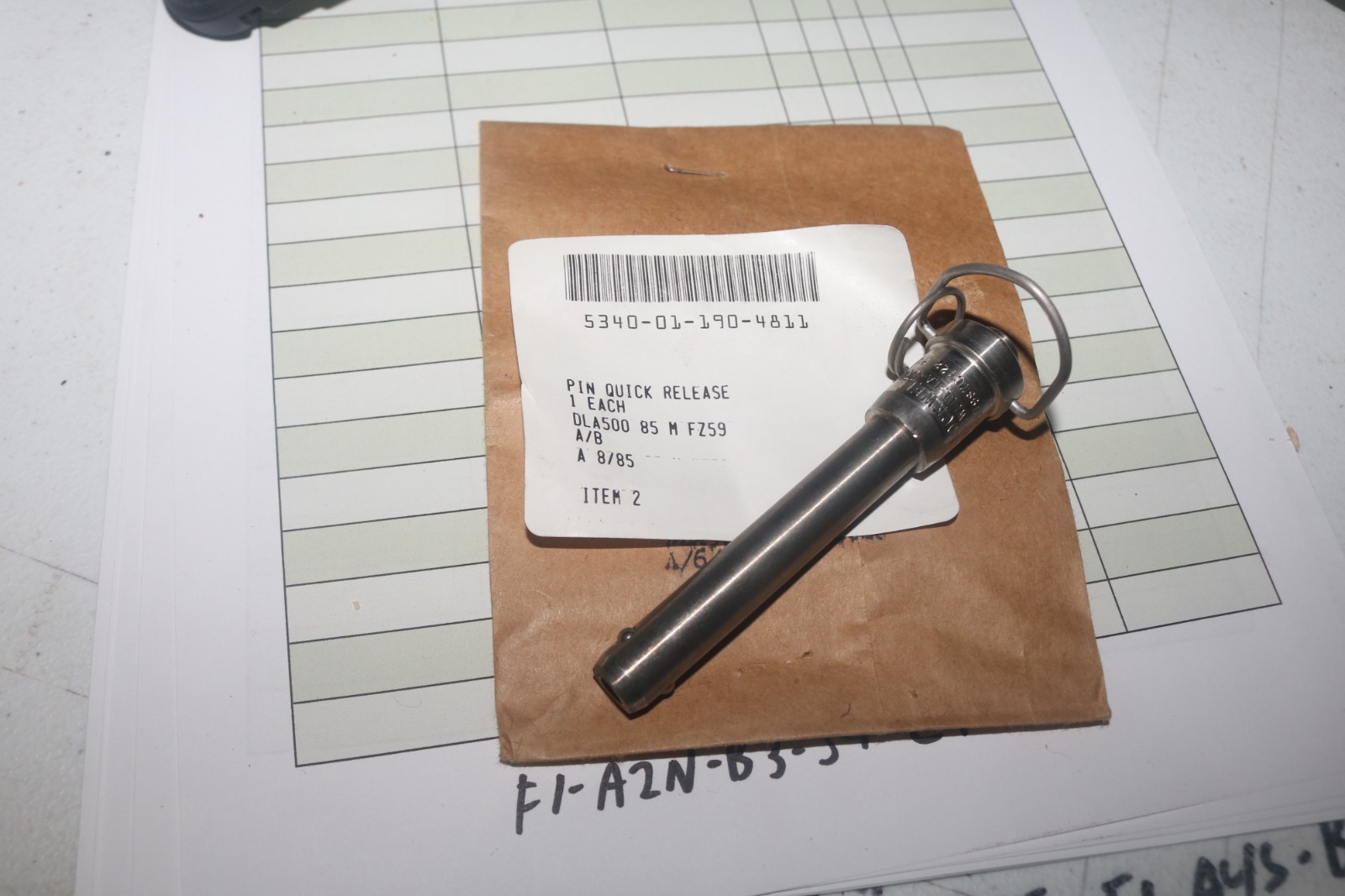 NOS MS17987C722 Ball lock quick release pin 7/16 diam. 2.2 length