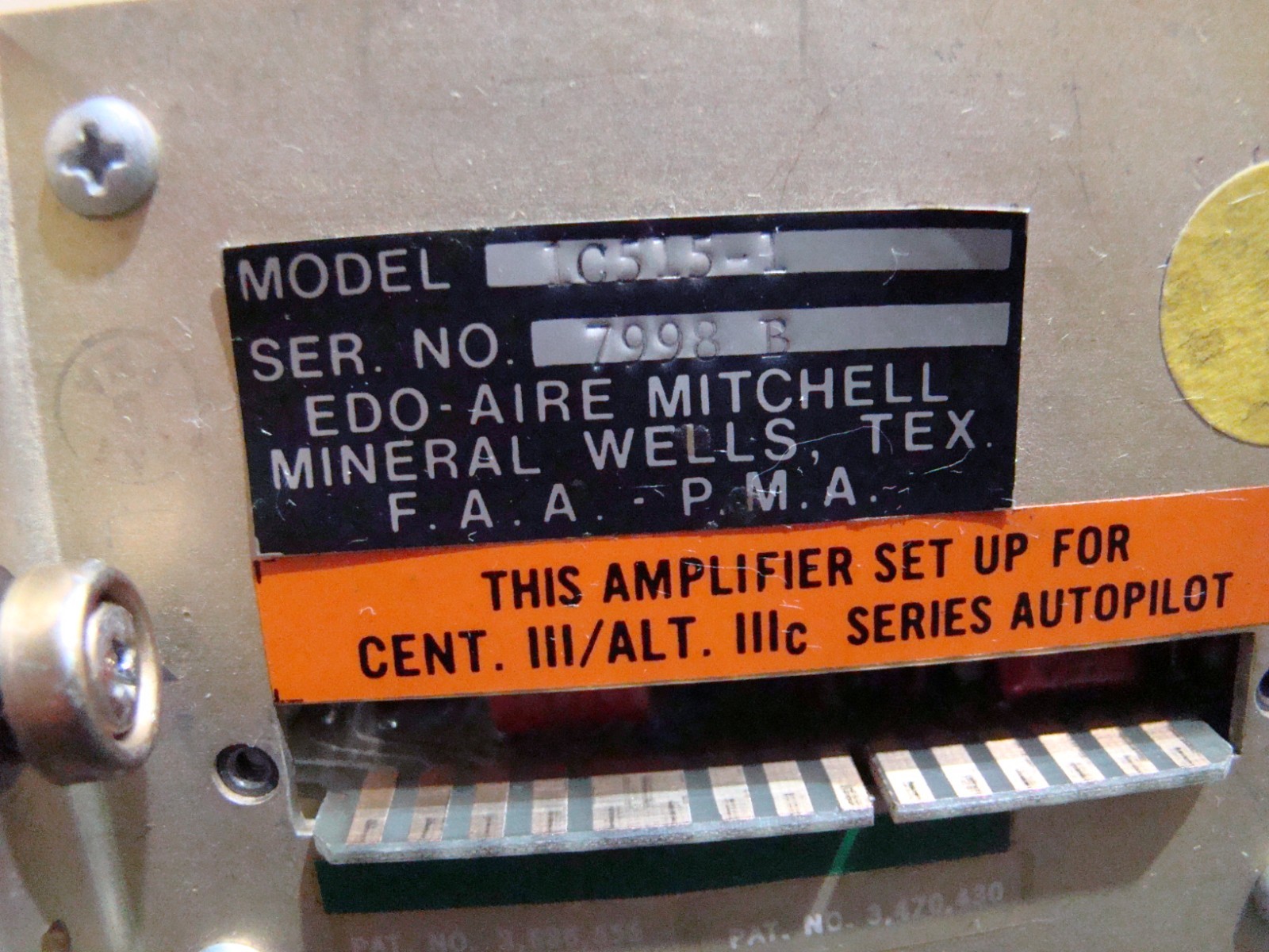 USED EDO-AIRE MITCHELL P/N: 1C515-1 CENTURY AMPLIFIER FOR CENTURY III AUTOPILOT
