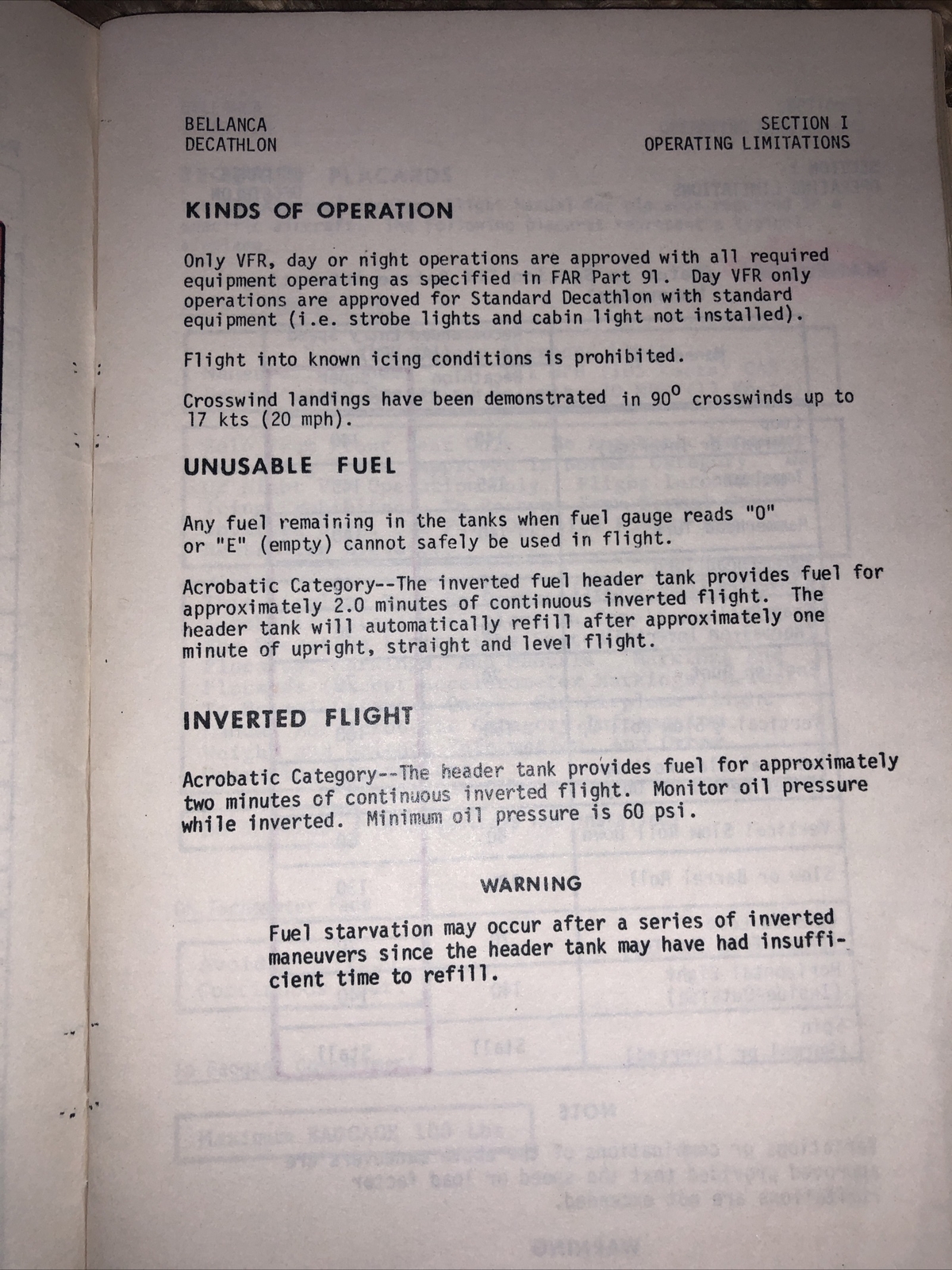 Bellanca Pilot’s Operating Manual for Decathlon 1978-1980 series super corporat