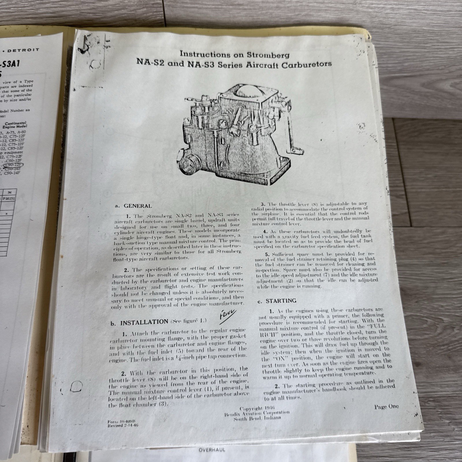 Bendix NA-S3A1 Carburetor used on Continental Engines Overhaul Manual Aviation