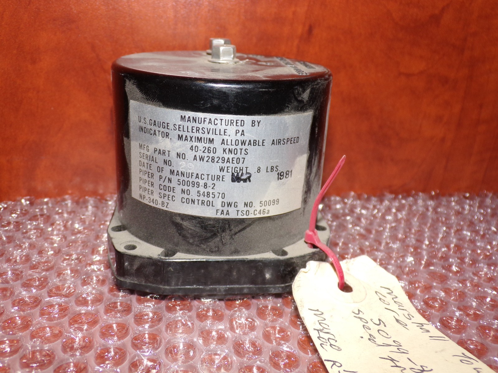 Aircraft Airspeed Gauge AW2829AE07 Piper 50099-8-2