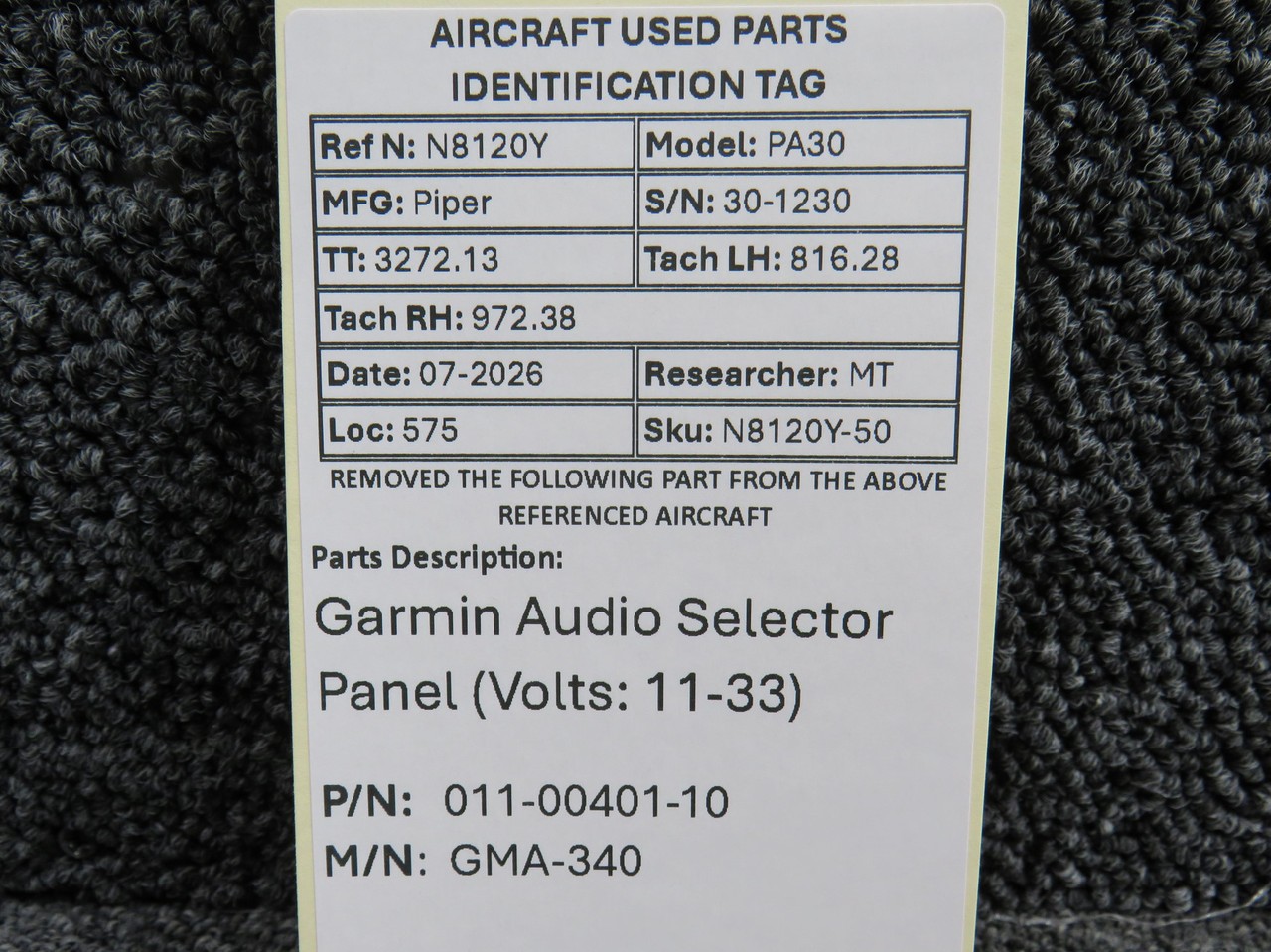 011-00401-10 Garmin GMA-340 Audio Selector Panel (Volts: 11-33)