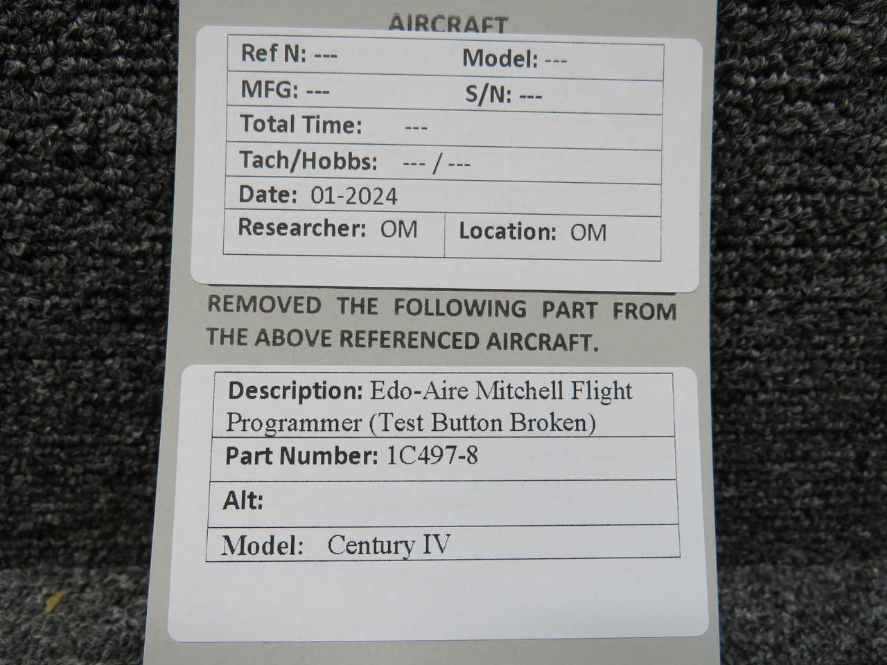 1C497-8 Edo-Aire Mitchell Century IV Flight Programmer (Test Button Broken)