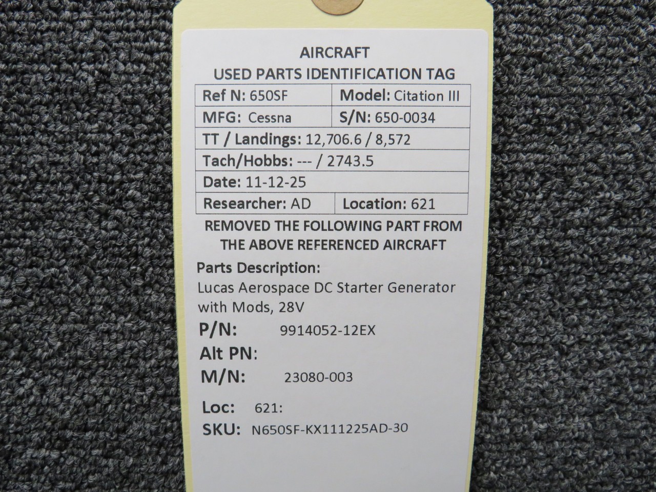 9914052-12EX Lucas Aerospace 23080-003 DC Starter Generator with Mods, 28V