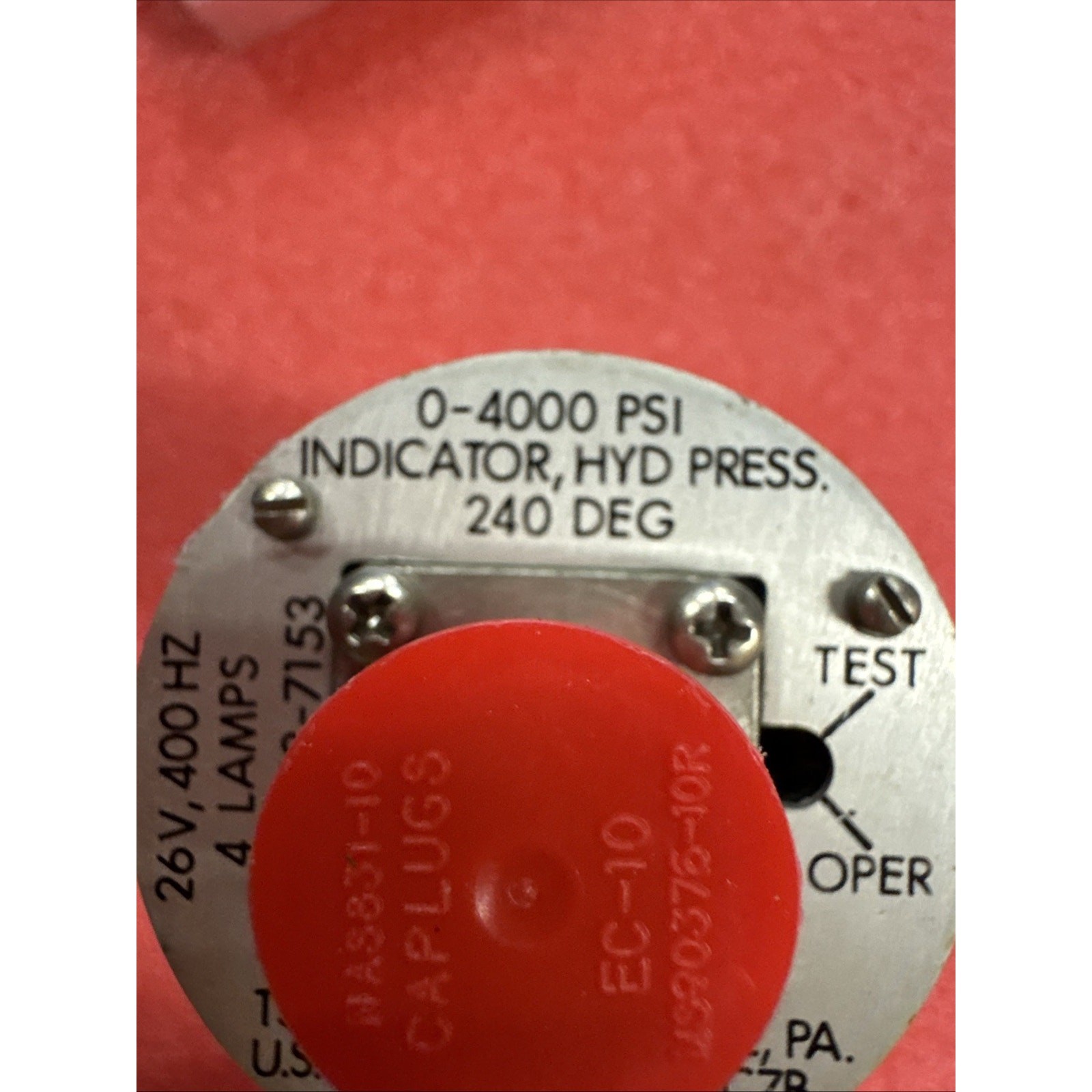 U.S. Gauge Aircraft Hydraulic Pressure Indicator 0-4000 psi VIL-0C7B yb6/7