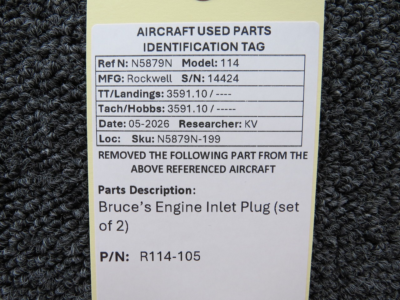 R114-105 Bruce’s Engine Inlet Plug (Set of 2)