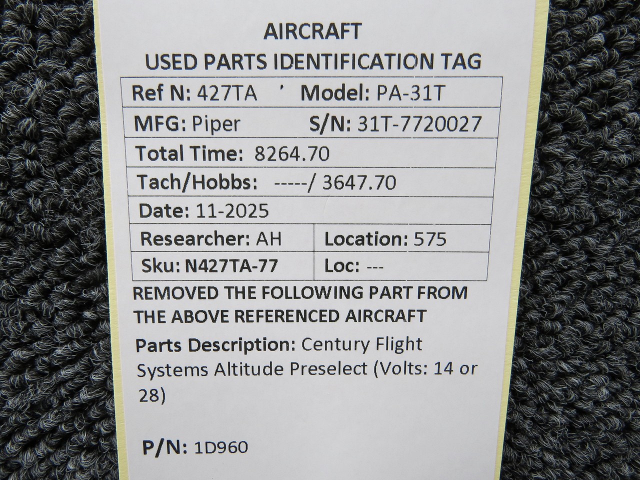 1D960 Century Flight Systems Altitude Preselect (Volts: 14 or 28)