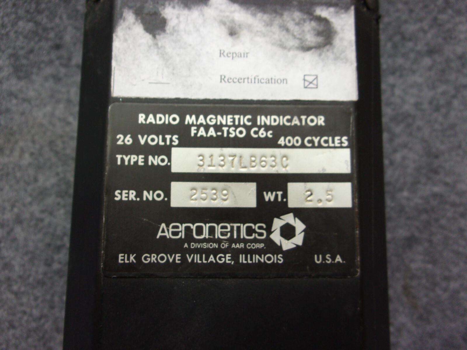 Aeronetics RMI P/N 3137LB63C Serviceable w/SA-CAA Form MRC