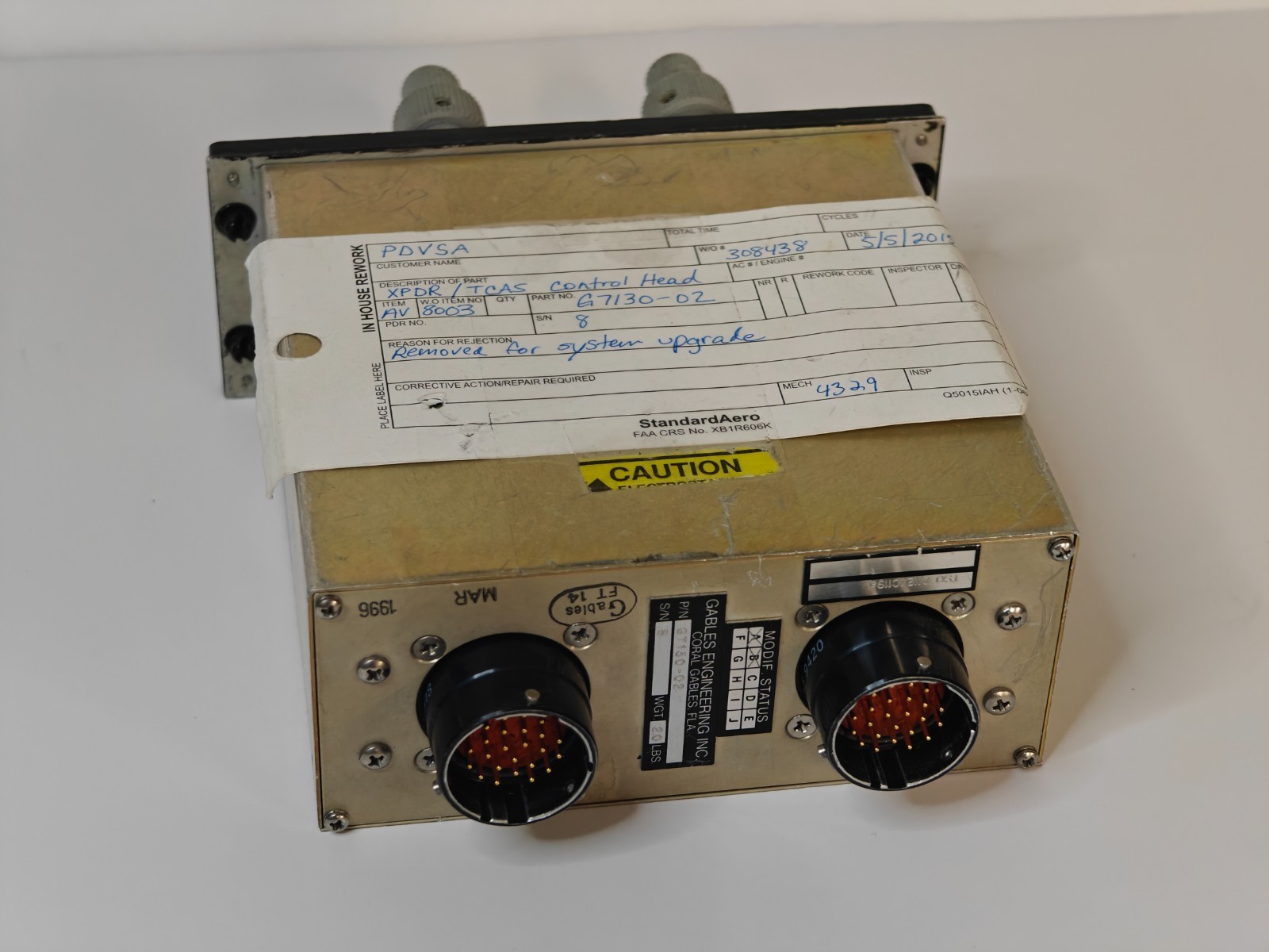 Gables G7130-02 XPDR/TCAS Control Head – AS REMOVED