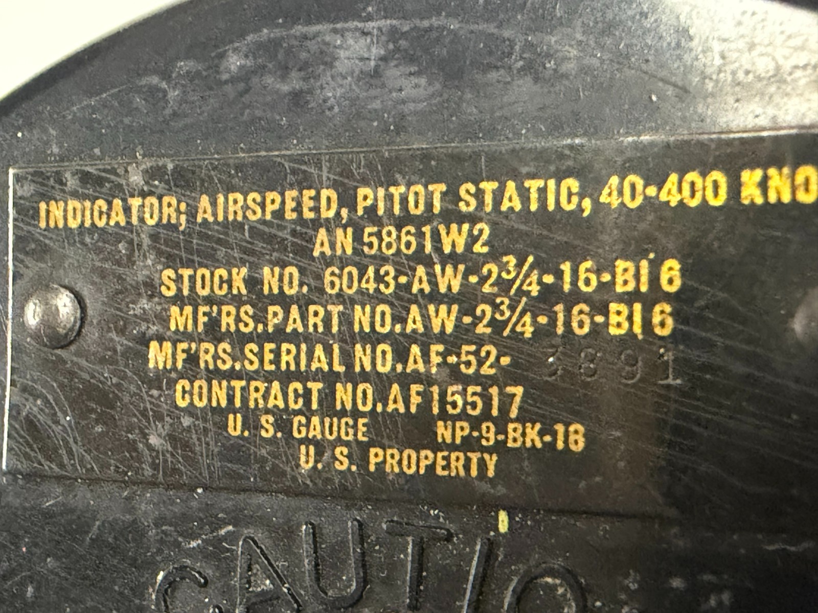Vintage Military Aircraft Pitot Static U.S. Gauge Airspeed Indicator AN5861W2