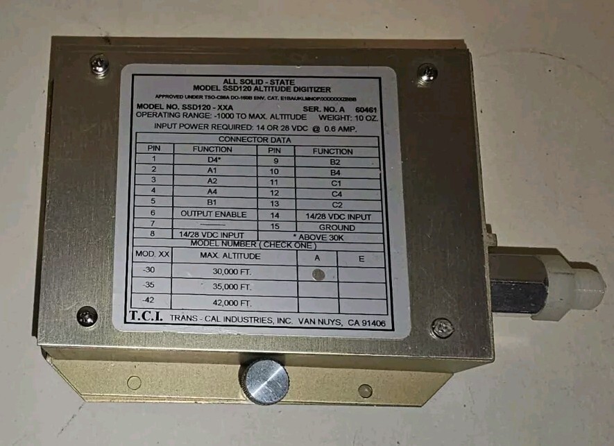 Trans-Cal SSD120-30A Altitude Encoder 30,000′ 10-30VDC. W/ 90 Day Warranty
