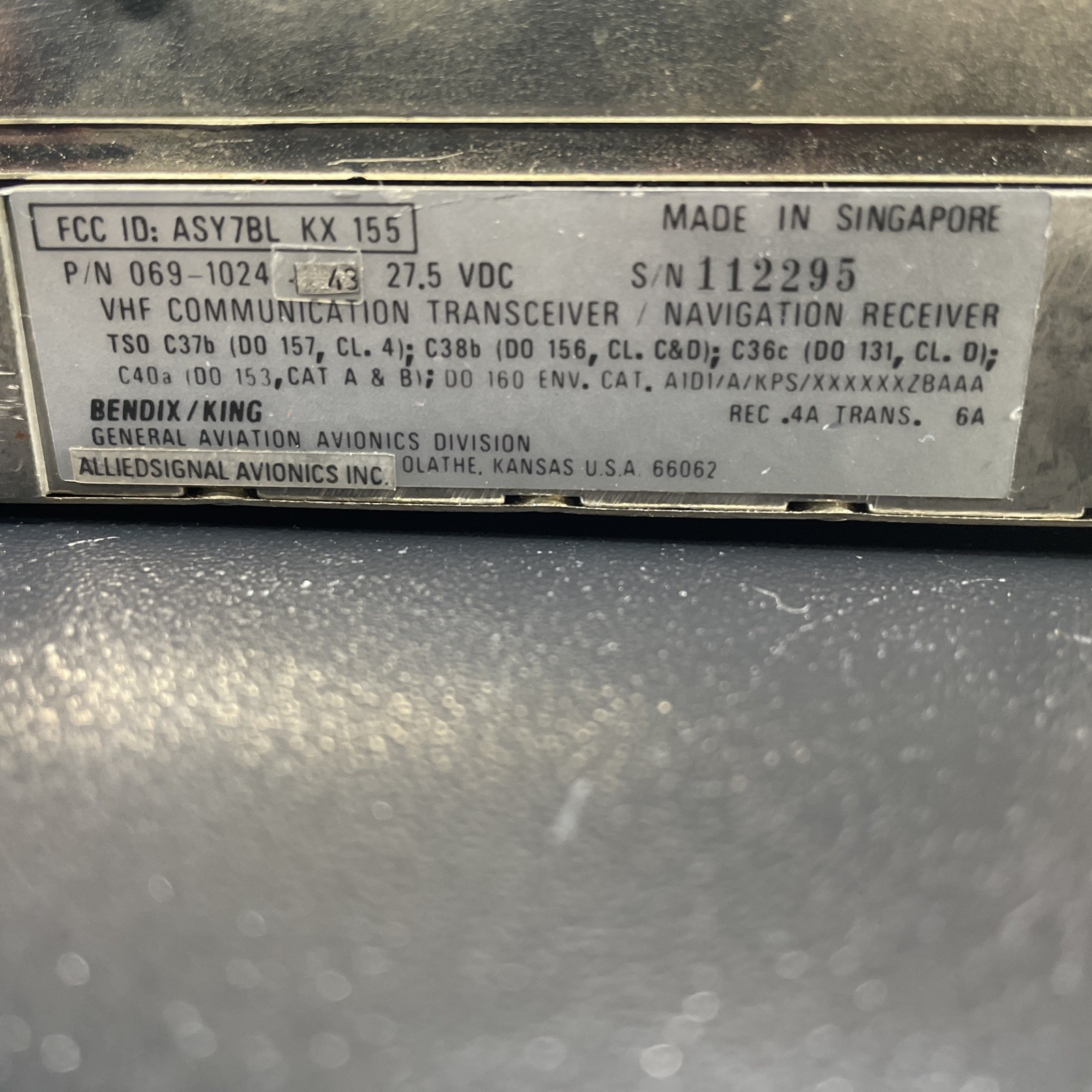 Bendix King KX 155 NAV/COM w/GS – 28V – No Warranty!
