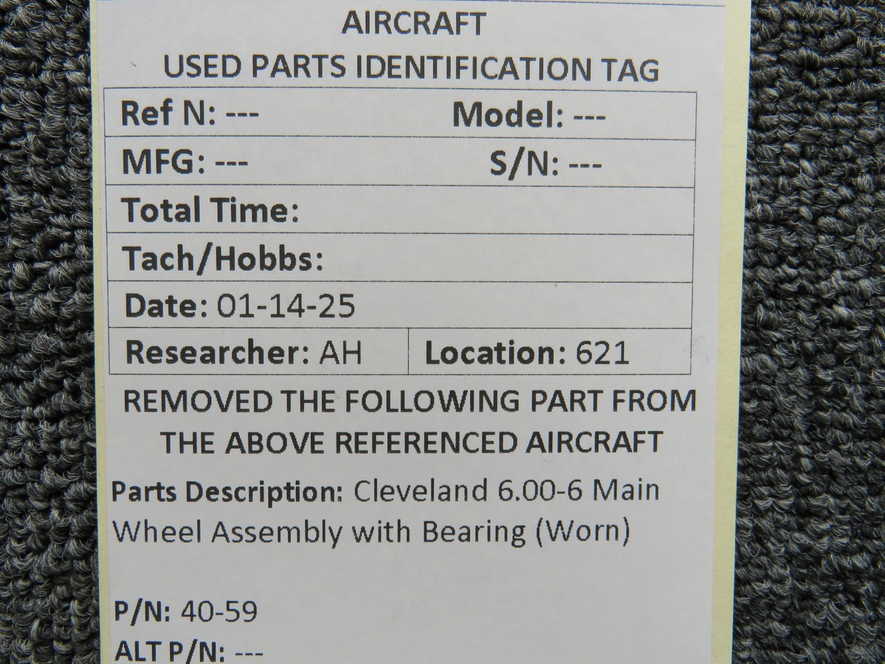 40-59 Cleveland 6.00-6 Main Wheel Assembly with Bearing (Chipped)