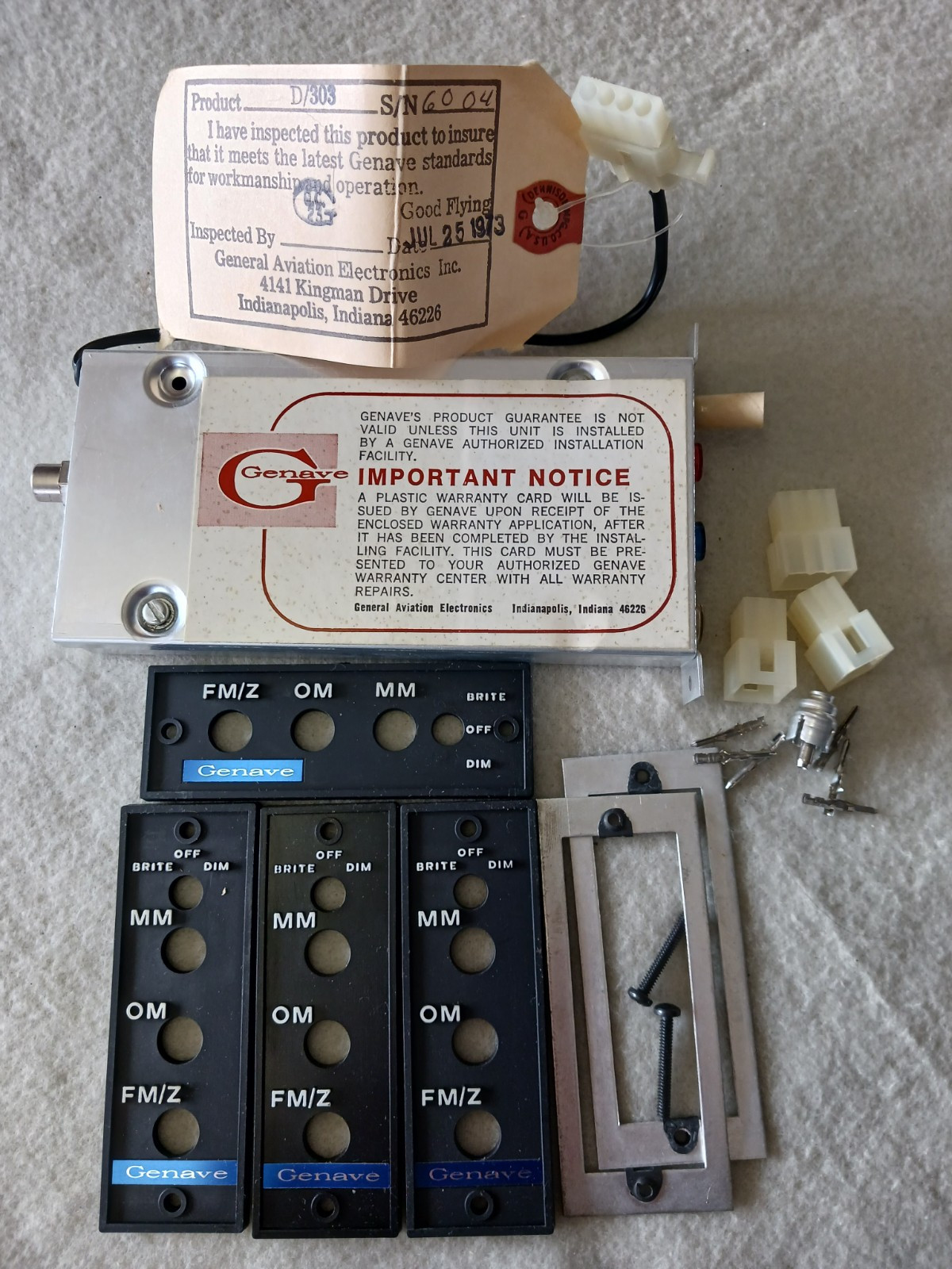GENAVE DELTA 303 MARKER BEACON RECEIVER NEW w/Spare Installation Parts