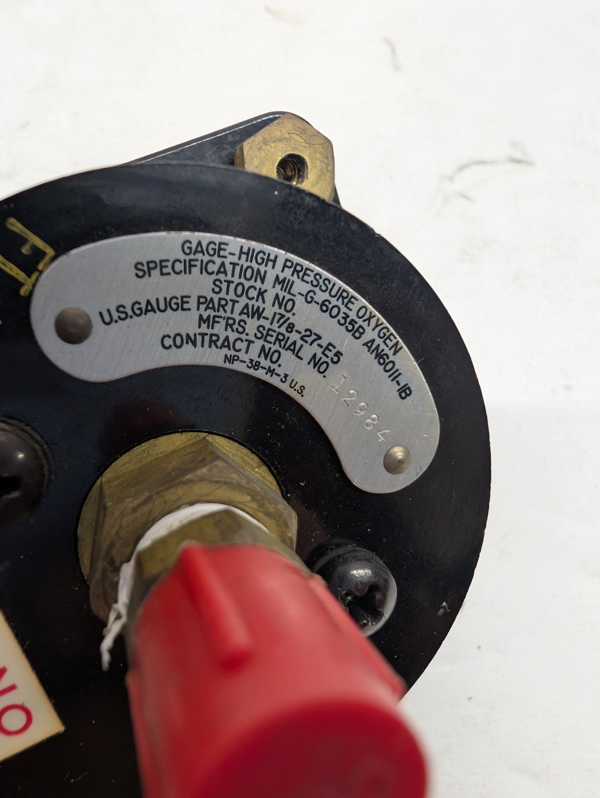 U.S. Gauge AW-17/8-27-E5 MIL-G-6035B Oxygen Cylinder Pressure Gauge AN6011-1B