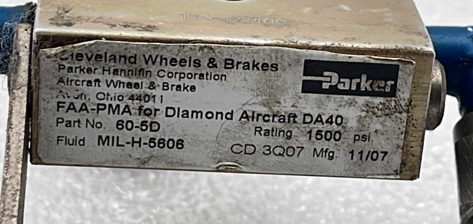 FAA-PMA Parker 60-5D Fuel Filter VALVE for Diamond Aircraft DA40
