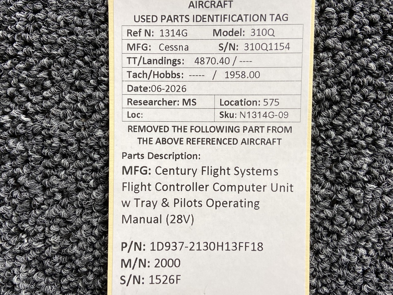 1D937-2130H13FF18 Century 2000 Flight Controller Computer Unit w Tray (28V)