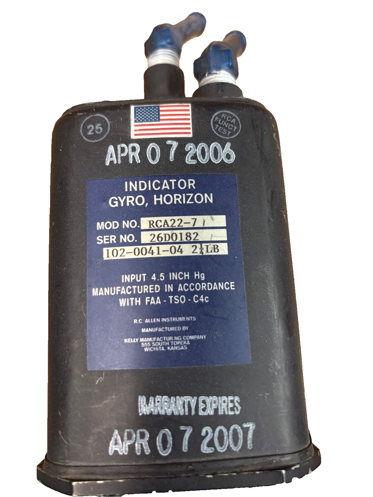 R.C. ALLEN RCA22-7 Horizon Gyro Indicator Gauge, P/N: 102-0041-04