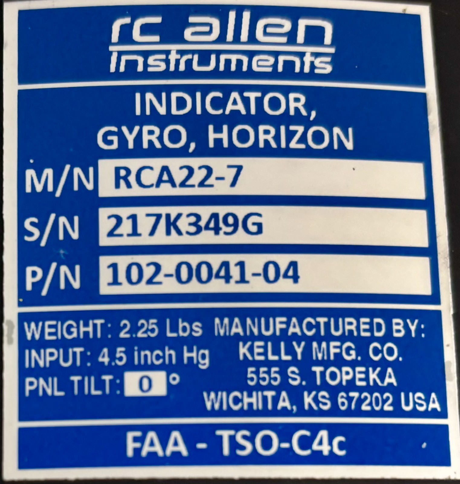 Horizon Gyro Indicator RCA22-7 102-0041-04 w/ August 2025 Overhauled 8130