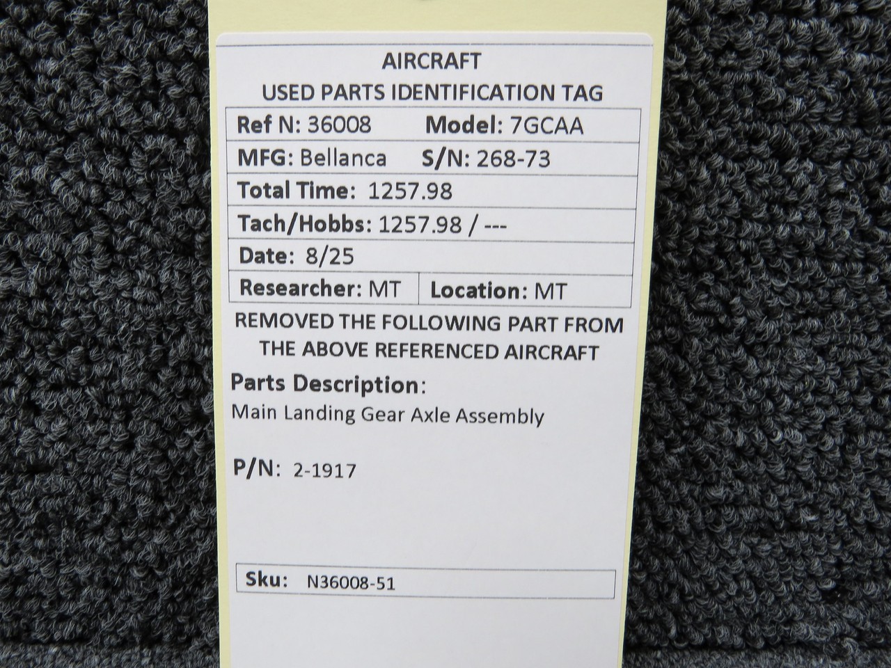 2-1917 Bellanca 7GCAA Main Landing Gear Axle Assembly