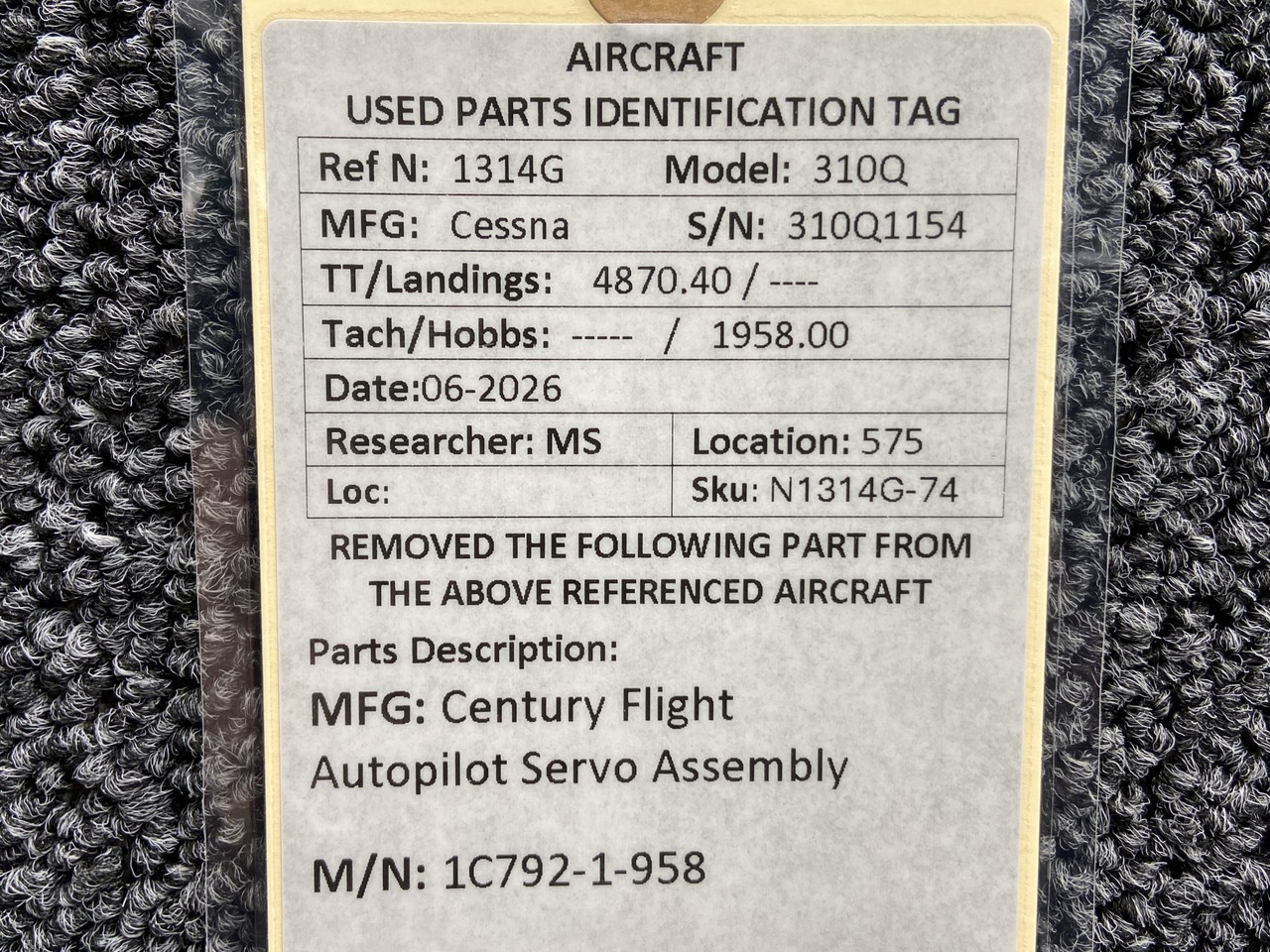 1C792-1-958 Century Flight Autopilot Servo Assembly