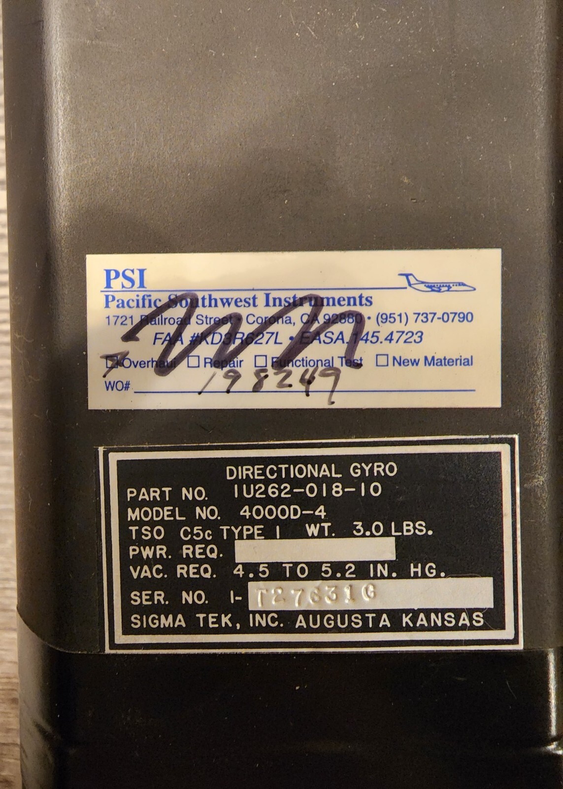 Sigma Tek 4000D-4 DIRECTIONAL GYRO P/N: 1U262-018-10 W/ 60 Day Warranty