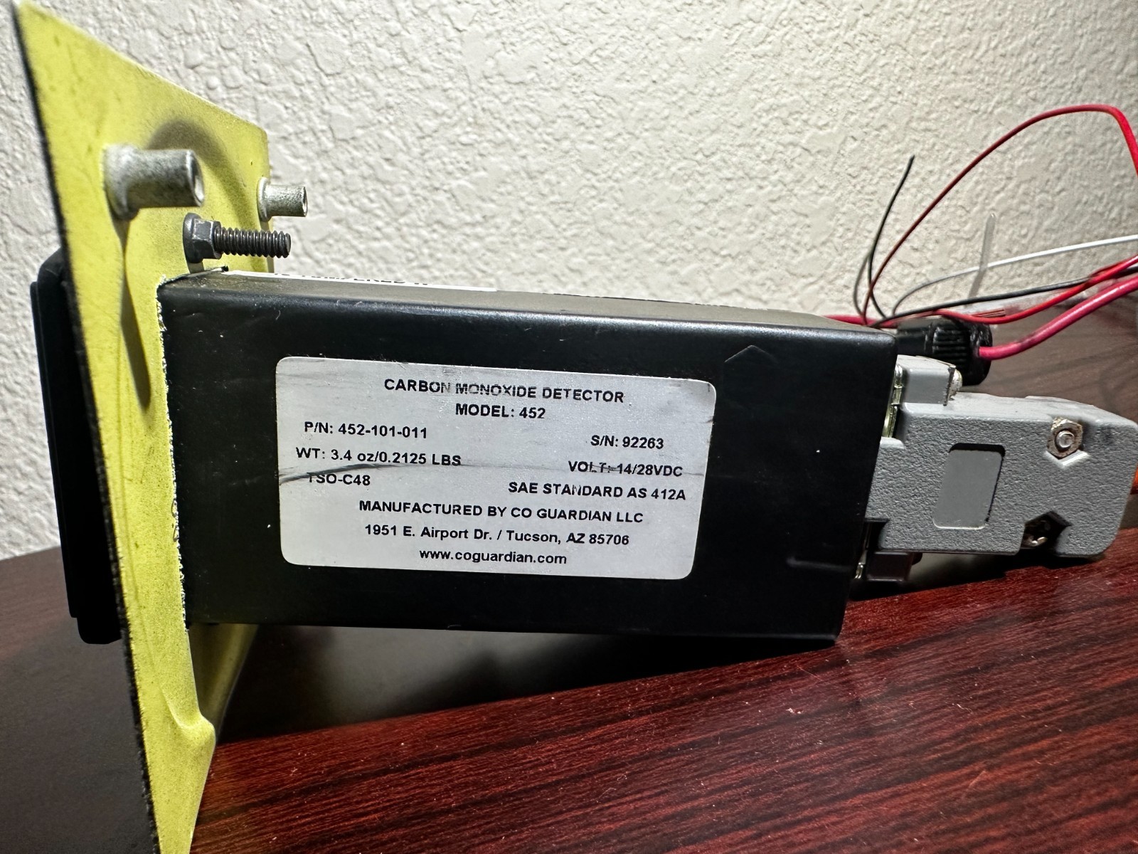 Guardian Avionics 452 carbon monoxide detector FAA-TSO guaranteed 30 days