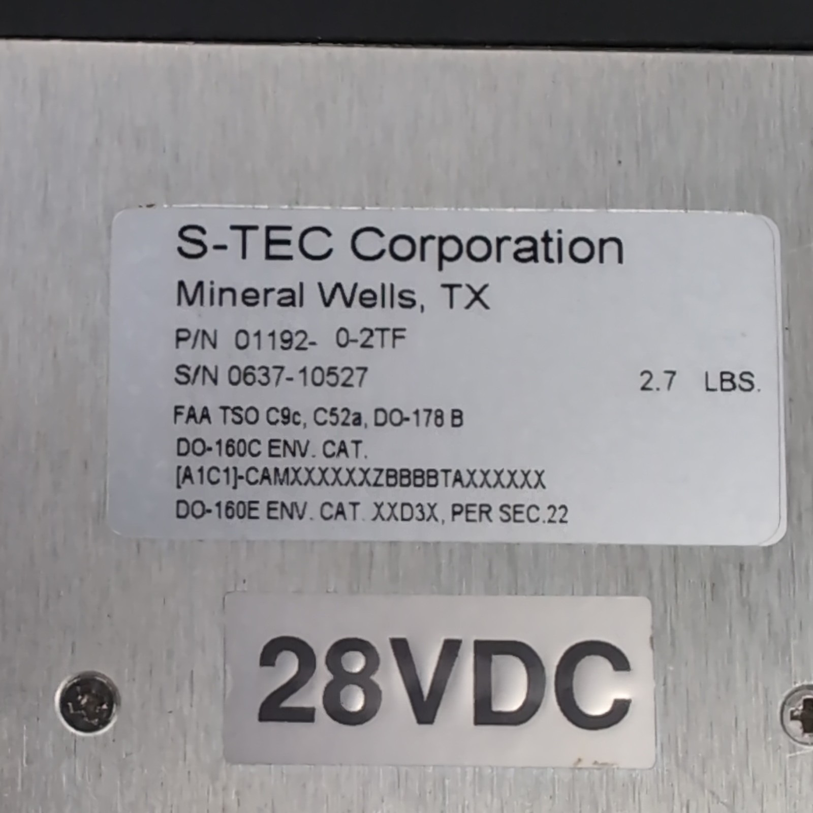 S-TEC 55 AUTOPILOT P/N: 01192-0-2TF