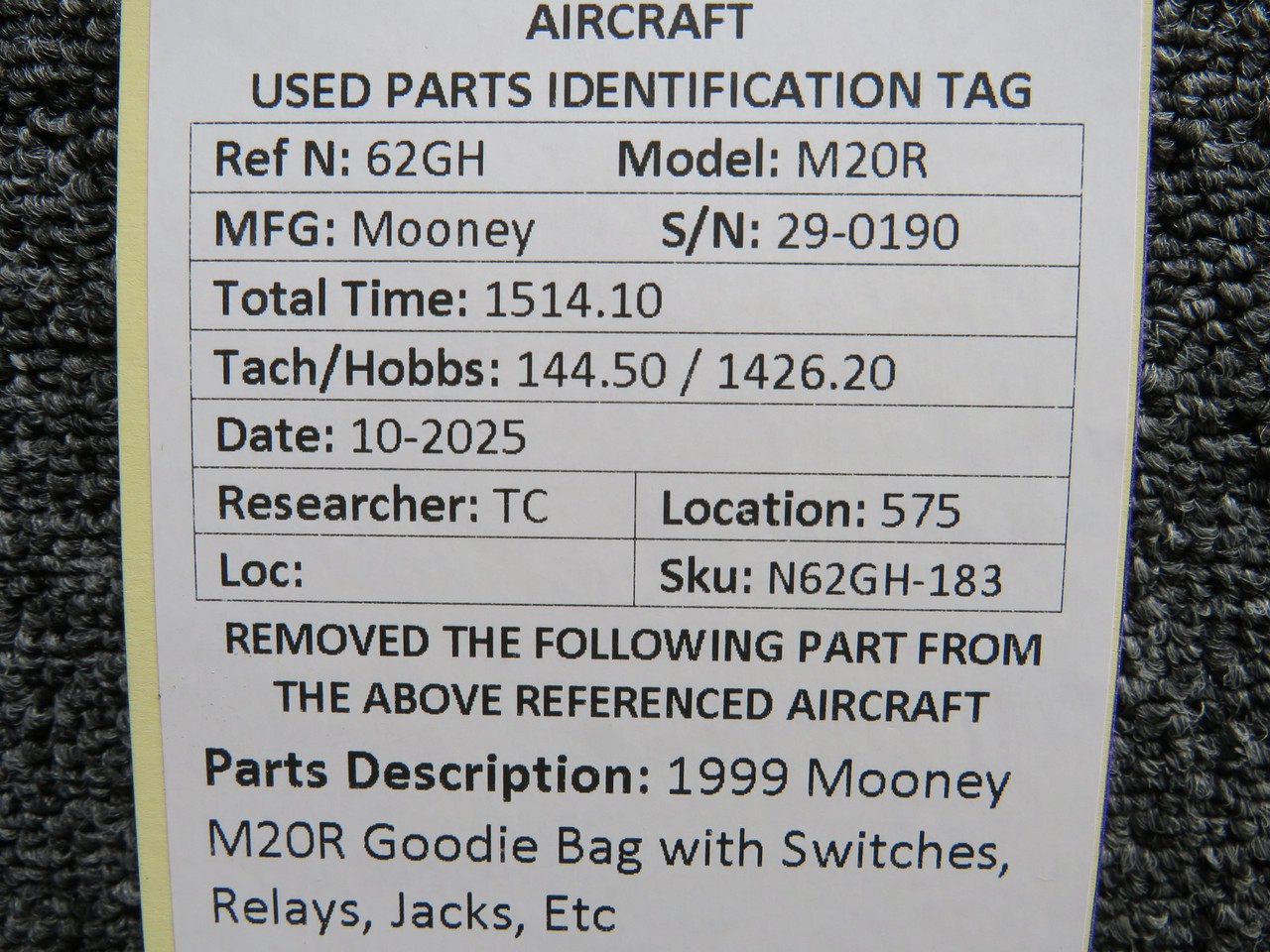 1999 Mooney M20R Goodie Bag with Switches, Relays, Jacks, Etc
