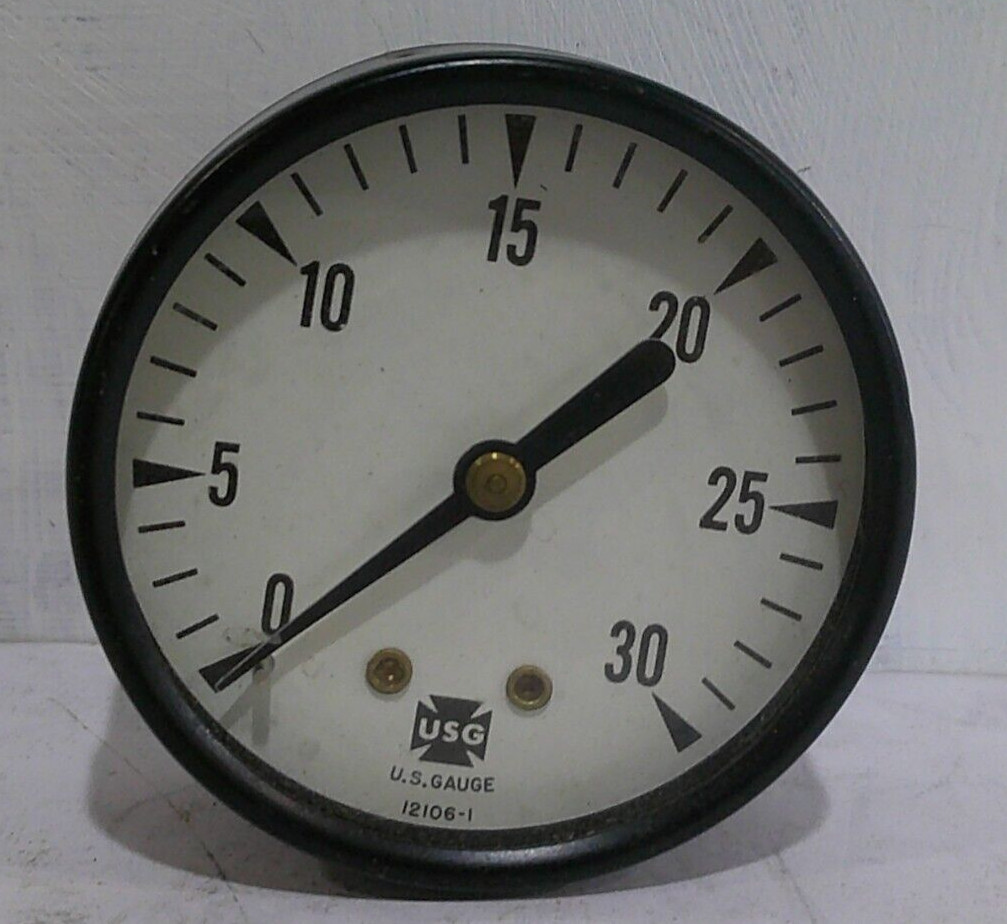 U.S.G. PRESSURE GAUGE (0-30) 2 INCH GLASS FACE NEW