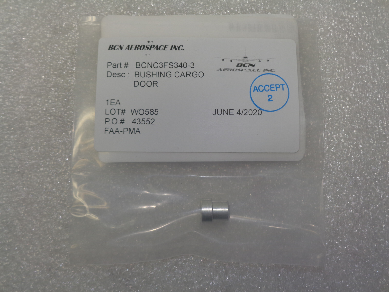 DEHAVILLAND DHC3 & DHC6 BUSHING HINGE BCNC3FS340-3 S/A C3FS340-3 FN W/ 8130-3
