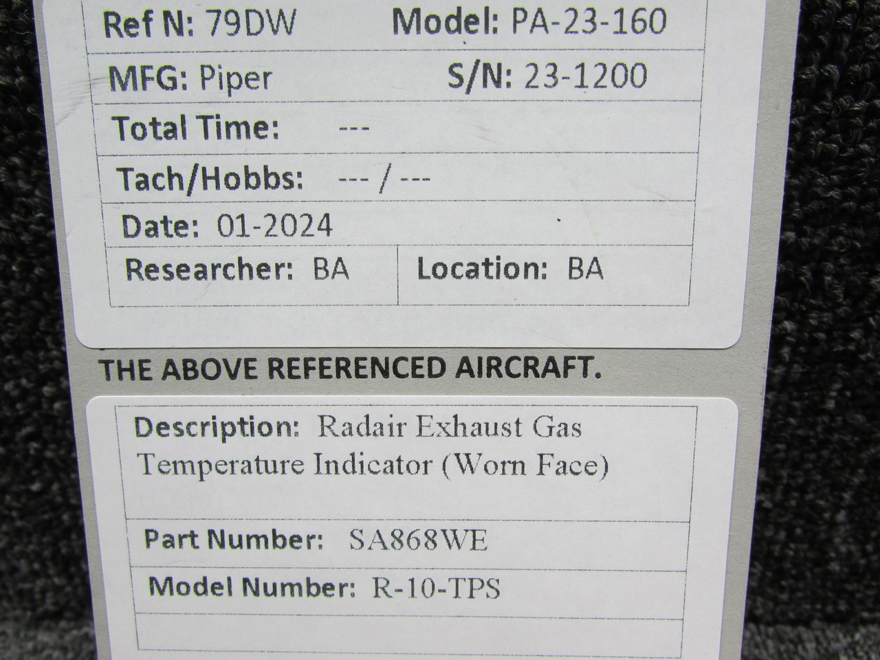 SA868WE Radair R-10-TPS Dual Exhaust Gas Temperature Indicator (Core)