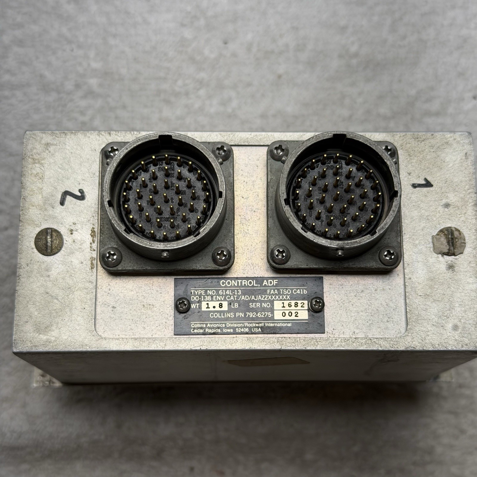 Collins Aerospace ADF Control 614L-13 PN 792-6275-002