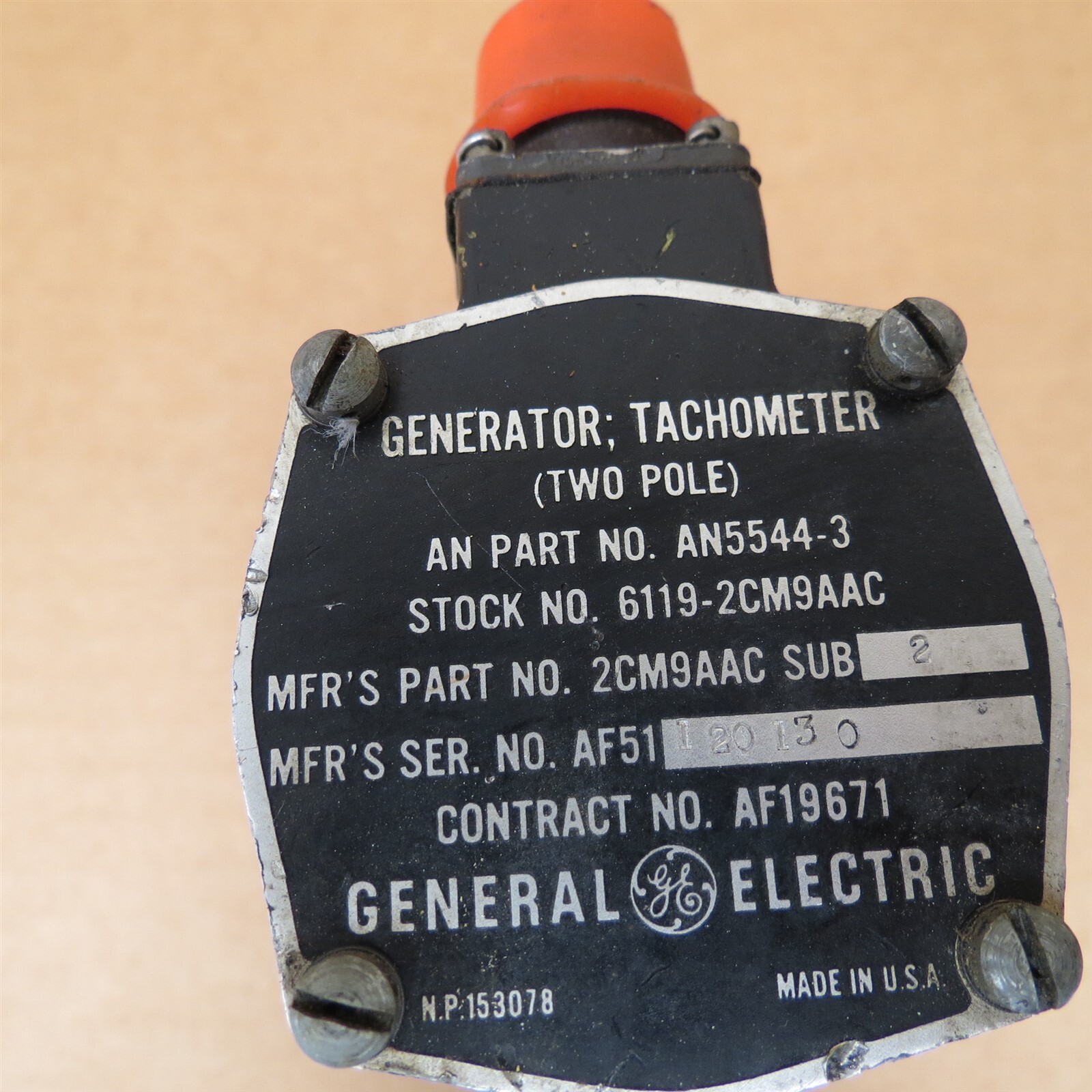 AN5544-3 Aircraft Tach Generator 2CM9AAC Tachometer 2-Pole General Electric Core