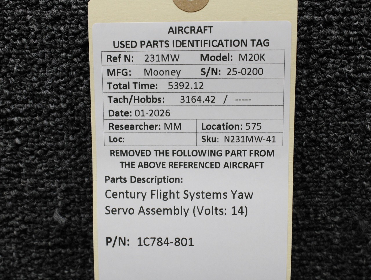 1C784-801 Century Flight Systems Yaw Servo Assembly (Volts: 14)