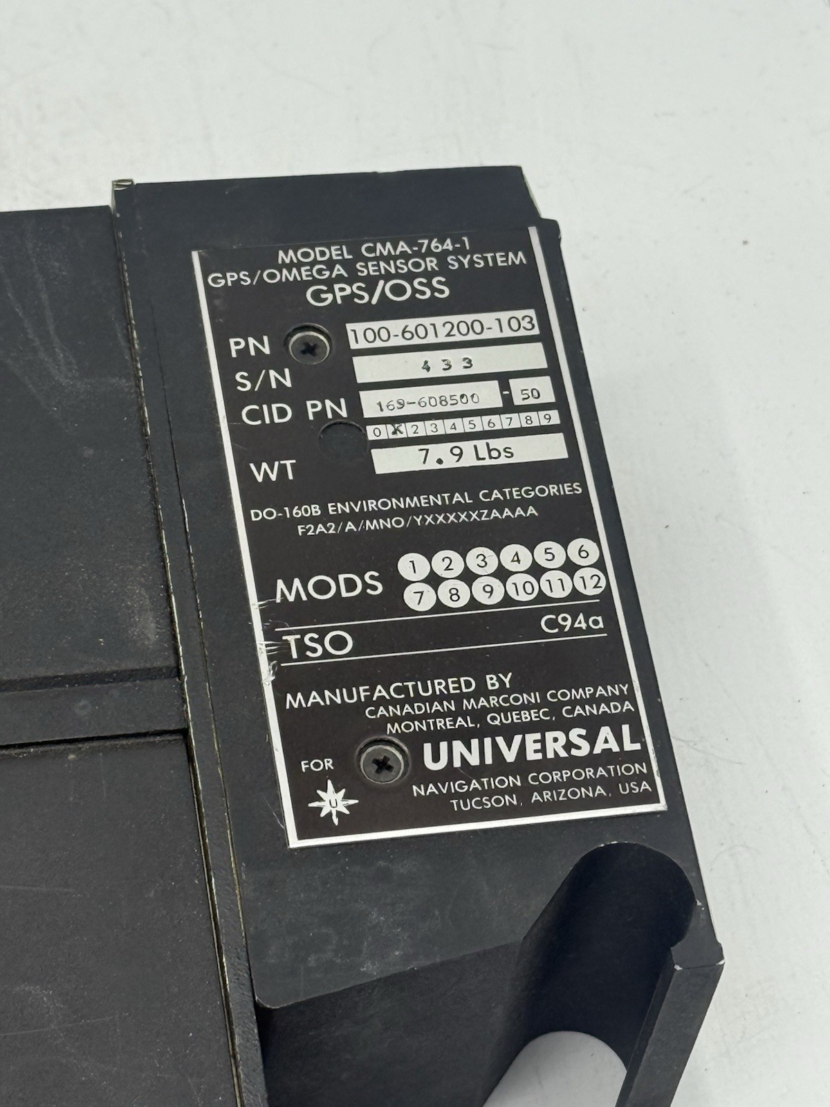 Universal Avionics CMA-764-1 GPS/OSS P/N 100-601200-103 W/Tray READ