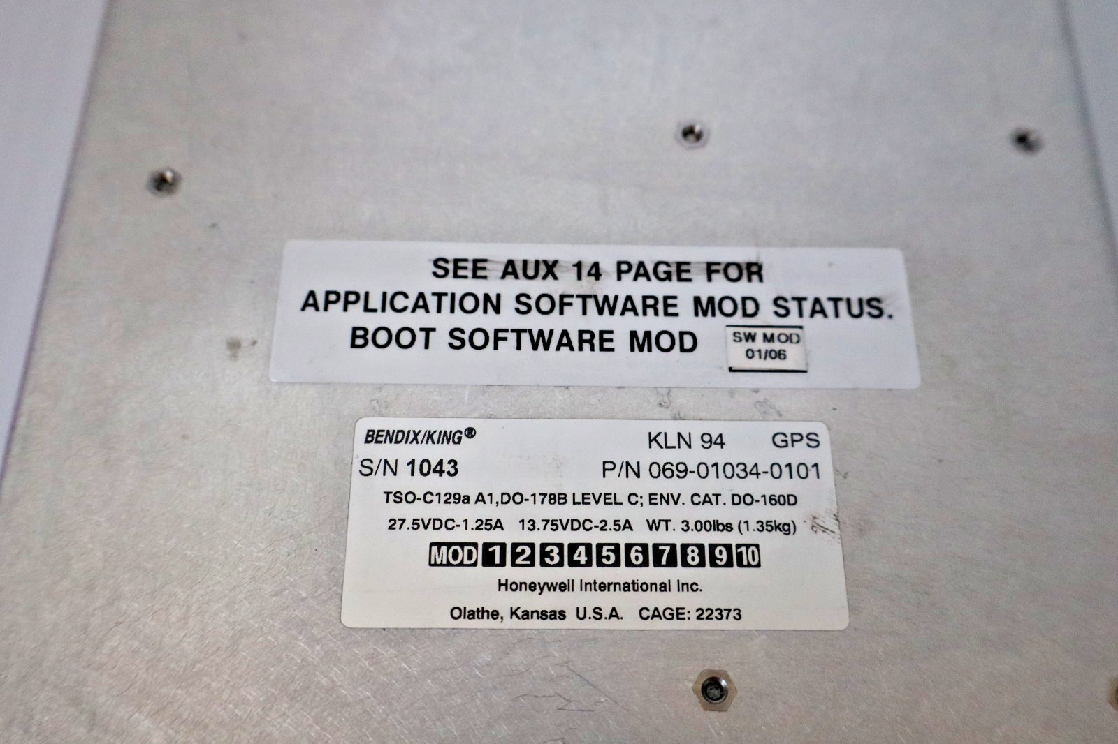Bendix King KLN 94 Color GPS 069-01034-0101 Bench Tested with FAA 8130-3 Form