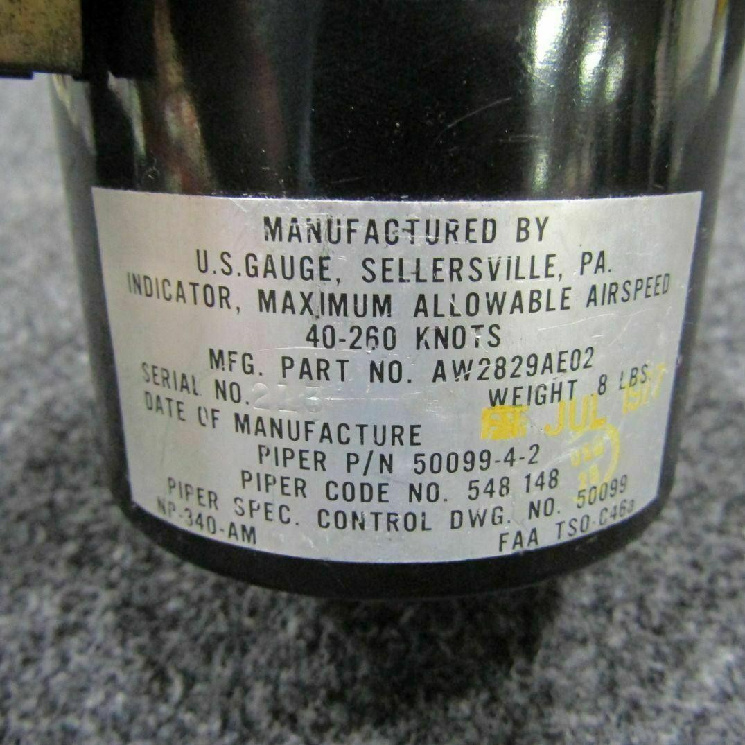 AW2829AE02 (Alt: 50099-4-2) US Gauge Max Allowable Airspeed Indicator (C20)
