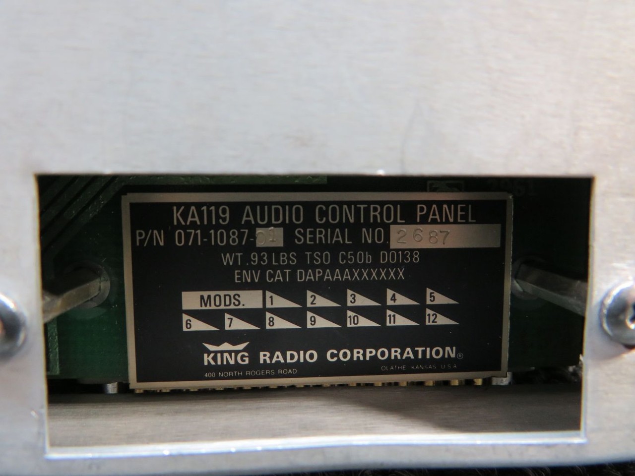 071-1087-01 King Radio KA119 Audio Control Panel (Damaged) (C20)